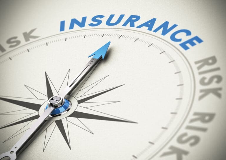 Compass with needle pointing north to "insurance"
