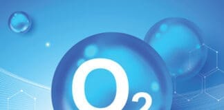 Oxygen O2 molecule models blue background vector illustration. oxygen cosmetics. Ecology and biochemistry concept. 3D Vector Illustration