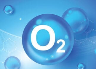 Oxygen O2 molecule models blue background vector illustration. oxygen cosmetics. Ecology and biochemistry concept. 3D Vector Illustration