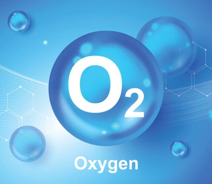 Oxygen O2 molecule models blue background vector illustration. oxygen cosmetics. Ecology and biochemistry concept. 3D Vector Illustration