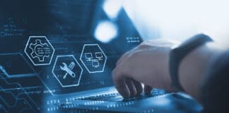 IT support, customer service concept. Computer engineer, technician coding on laptop computer connection with big data storage as backgrounds, digital technology, database, data management