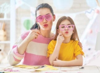 Mother and daughter with glasses